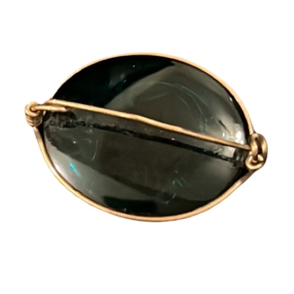 Antique Victorian Green Indigo Glass Oval Lady Cameo Gold Filled Brooch - Picture 6 of 6